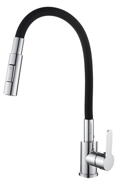 Gamma Flex 4000, stojánková dřezová baterie s flexibilním ramenem, 2-funkční výtok, černá-chrom, GMA-BFX-4000CH