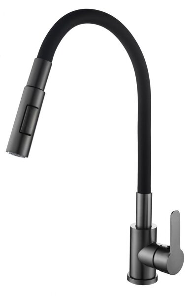 Gamma Flex 4000, stojánková dřezová baterie s flexibilním ramenem, 2-funkční výtok, černá-grafitová, GMA-BFX-4000GM