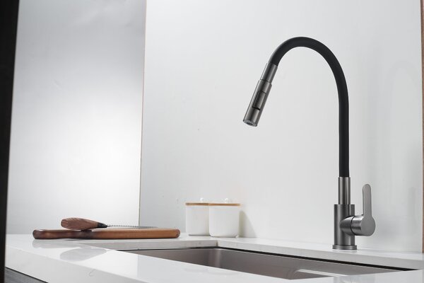 Gamma Flex 4000, stojánková dřezová baterie s flexibilním ramenem, 2-funkční výtok, černá-grafitová, GMA-BFX-4000GM