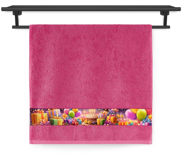 Ručník Veba NORA tisk Narozeninová párty sytá růžová Velikost: 50x100 cm