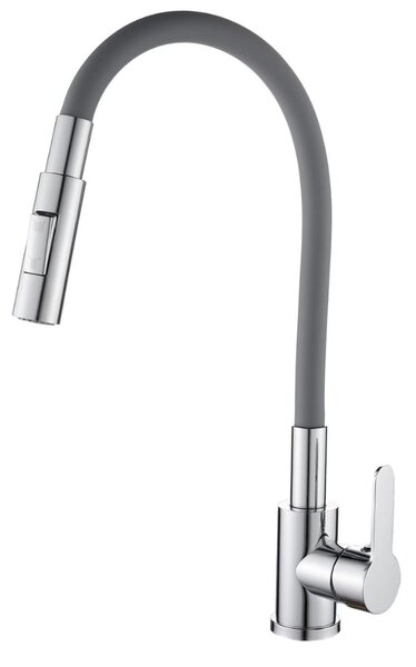Gamma Flex 4000, stojánková dřezová baterie s flexibilním ramenem, 2-funkční výtok, šedá-chrom, GMA-BFX-4000G