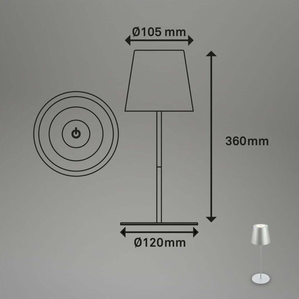 BRILONER Kiki stolní lampička bezdrátová, dotykový vypínač, nastavitelná výška, stmívatelné, nabíjecí, matný chrom 7508014