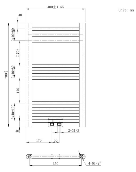 Gamma Simple, topné těleso 400x700 mm, 234 W, zlatá matná, GMA-SIMP-7040-BGD