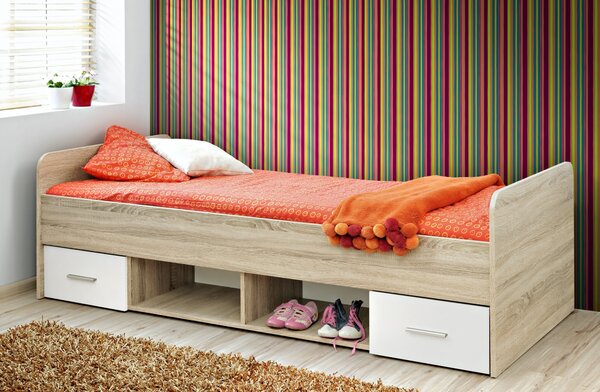 Jednolůžková postel 90 cm Daron 23 DSW DI-04 (dub sonoma + bílá) (se zásuvkami)