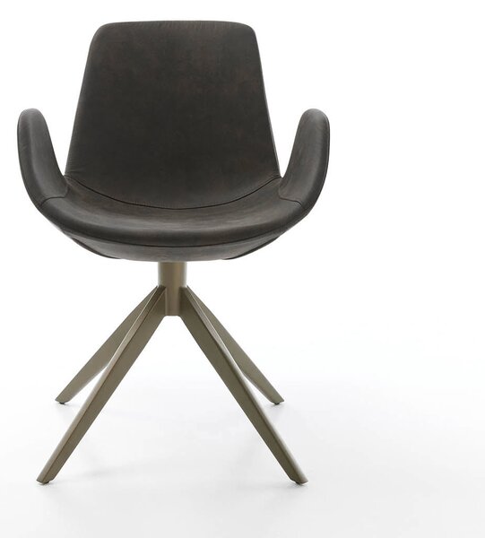 DELIFE Jídelní židle Ilia-Flex s područkami mikrovlákno antracit vintage křížová podnož široká titanová barva 360° otočná
