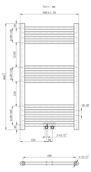 Gamma Simple, topné těleso 500x900 mm, 357 W, zlatá matná, GMA-SIMP-9050-BGD