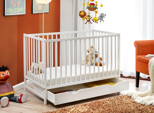 Dětská postýlka 60 cm Cathi II 26 WW BCP + M (bílá) (s matrací a úl. prostorem)