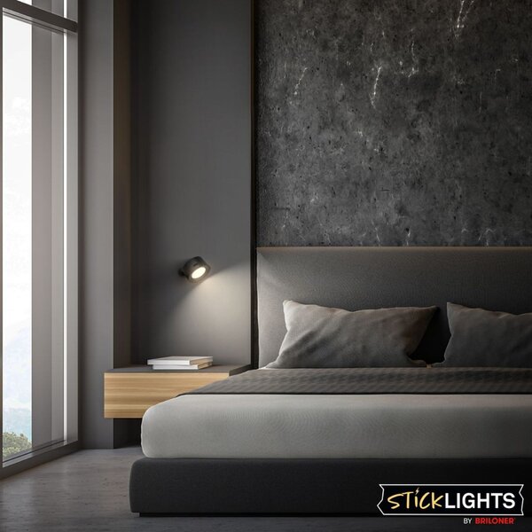 BRILONER Tari nástěnné bodové svítidlo - 1,6W, 160lm, LED, nabíjecí, CCT, stmívatelné, bezdrátové, černá 3896015