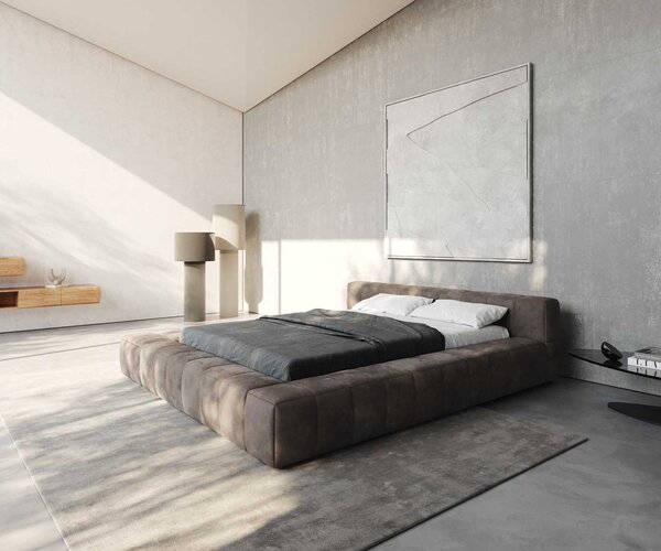 DELIFE Čalouněná postel Espazio 140x200 cm mikrovlákno taupe vintage s úložným prostorem