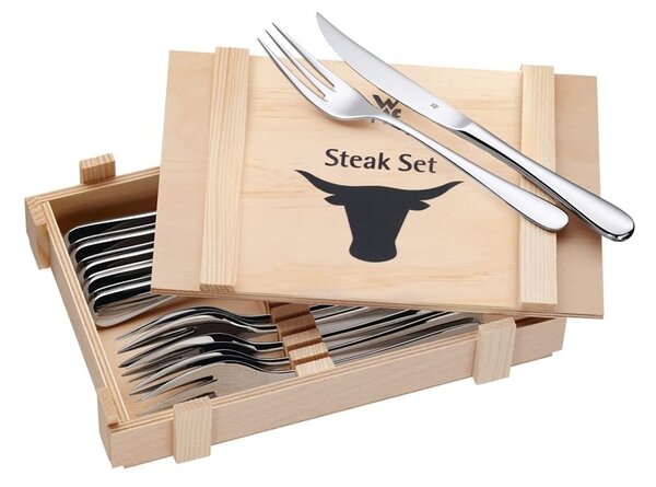 Steakový příbor 12 dílný v dřevěné krabičce - WMF (Sada steakových příborů 12 ks v dřevěném boxu - WMF)