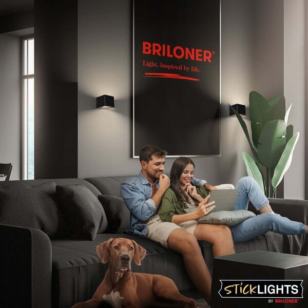 BRILONER Borra nástěnné svítidlo - 1,5W, 100lm, bezdrátové, LED, s pohybovým čidlem, černé 3879015