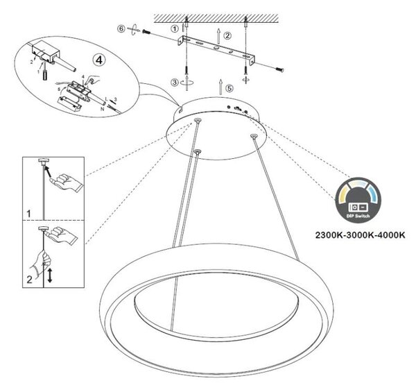 Trio Leuchten 349614532 CARDONA - LED černé závěsné kulaté svítidlo stmívatelné běžným vypínačem a změnou barvy světla, LED 29W, 2300+3000+4000K, Ø 46cm (Moderní LED svítidlo nad stůl s možností změny barvy světla pomocí integrovaného přepínače)