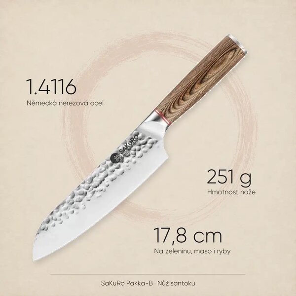 Santoku nůž z německé oceli SaKuRo Pakka-B 17,8 cm