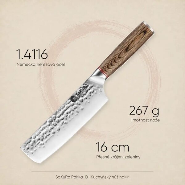 Nakiri nůž z německé oceli SaKuRo Pakka-B 16 cm