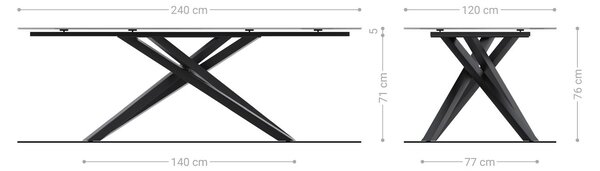 DELIFE Jídelní stůl Edge oválný 240x120 sklo s reliéfem kouřově černé 3D design křížová podnož obdélník černá