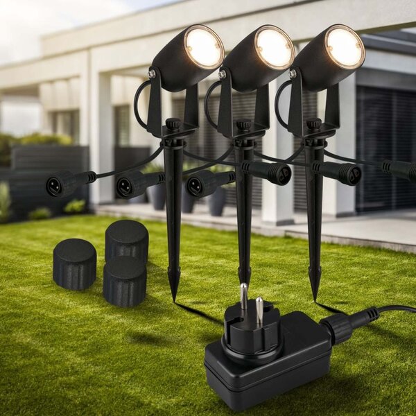 BRILONER CONNECT TO SHINE startovací sada 12V zahradní osvětlení - trafo, 3x LED bodové svítidlo se zápichem, nastavitelné, IP65, černá 3927035