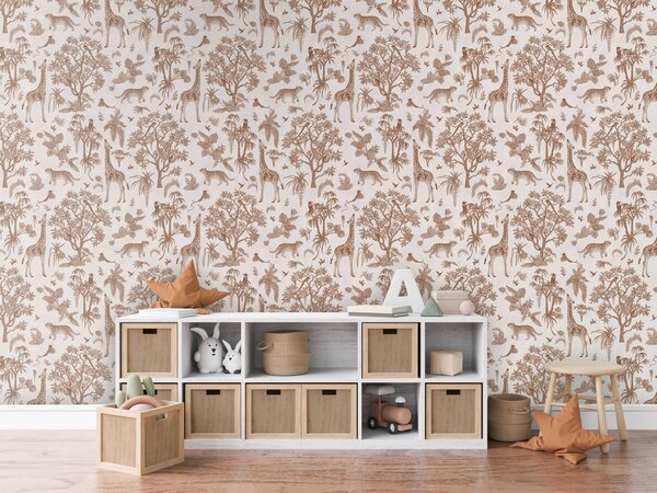 FUGU Kvalitní tapeta Dobrodružství v džungli – Jungle Frenzy Sepia Materiál: Digitální eko vlies - klasická tapeta nesamolepicí