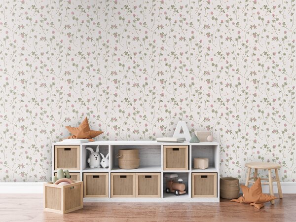 FUGU Tapeta do dětského pokoje Jetelová louka – Clover Meadow Materiál: Digitální eko vlies - klasická tapeta nesamolepicí