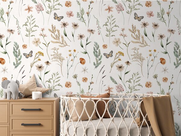 FUGU Dětská tapeta Luční květiny – Country Flowers Materiál: Digitální eko vlies - klasická tapeta nesamolepicí