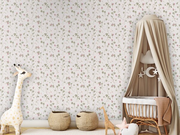 FUGU Tapeta do dětského pokoje Jetelová louka – Clover Meadow Materiál: Digitální eko vlies - klasická tapeta nesamolepicí
