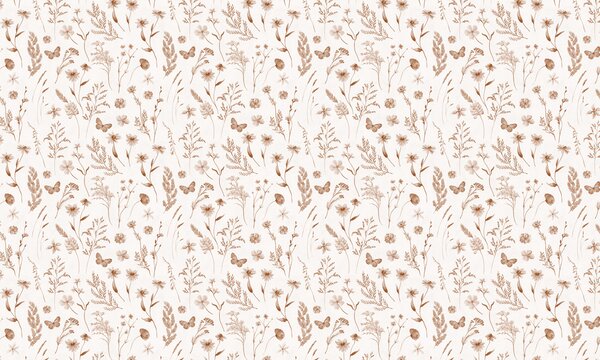 FUGU Tapeta pro děti Luční květiny v sépii – Country Flowers Sepia Materiál: Digitální eko vlies - klasická tapeta nesamolepicí