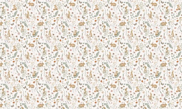 FUGU Kvalitní tapeta Zajíčci mezi květinami – Country Rabbits Materiál: Digitální eko vlies - klasická tapeta nesamolepicí