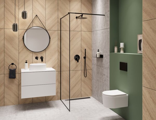 Erga Paris, sprchová zástěna Walk-In 50x200 cm v černém rámu, 8mm čiré sklo, černý profil, ERG-V02-PARIS-050x200-BF
