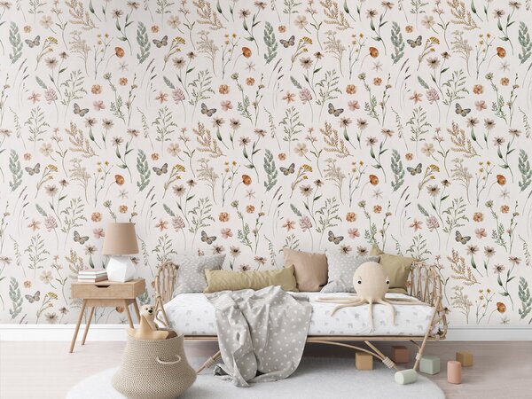 FUGU Dětská tapeta Luční květiny – Country Flowers Materiál: Digitální eko vlies - klasická tapeta nesamolepicí