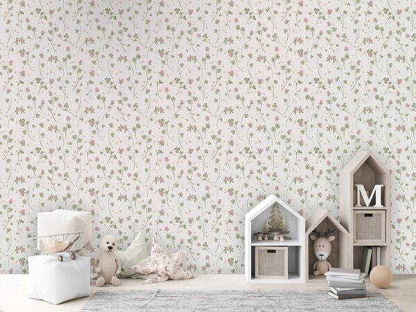 FUGU Tapeta do dětského pokoje Jetelová louka – Clover Meadow Materiál: Digitální eko vlies - klasická tapeta nesamolepicí