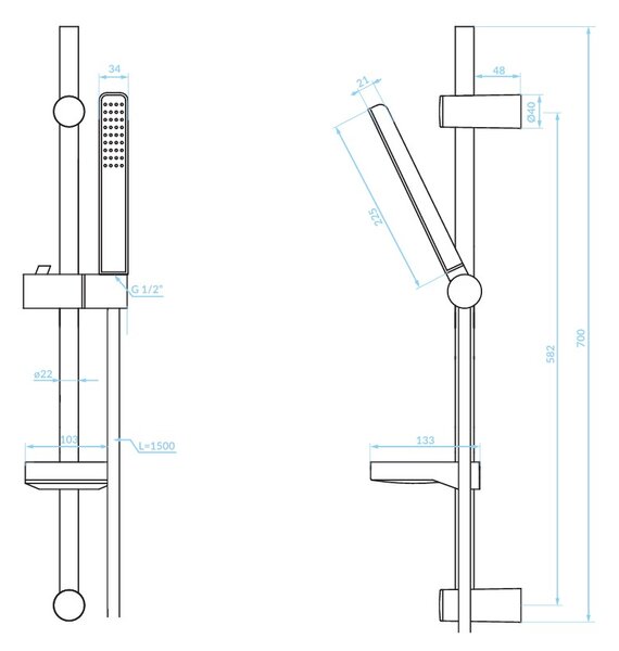 Kuchinox ARES, sprchový sloup s ruční sprchovou soupravou 70cm, černá matná, LAV-NKS_71A1