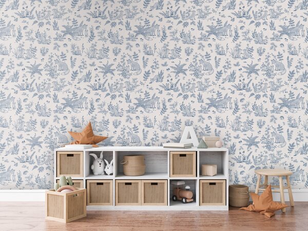 FUGU Tapeta pro děti s liškami modrá – Fun Foxes Blue Materiál: Digitální eko vlies - klasická tapeta nesamolepicí