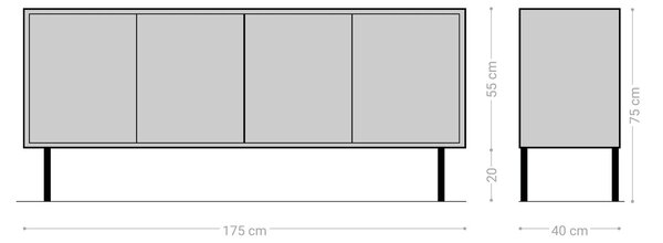 DELIFE Komoda Muvi 175 cm dub přírodní mango černý kov černý 4 dvířka