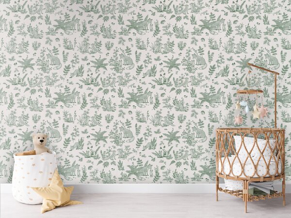 FUGU Dětská tapeta s liškami zelená – Fun Foxes Green Materiál: Digitální eko vlies - klasická tapeta nesamolepicí