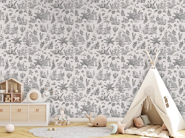 FUGU Dětská tapeta s liškami černobílá – Fun Foxes Black Materiál: Digitální eko vlies - klasická tapeta nesamolepicí