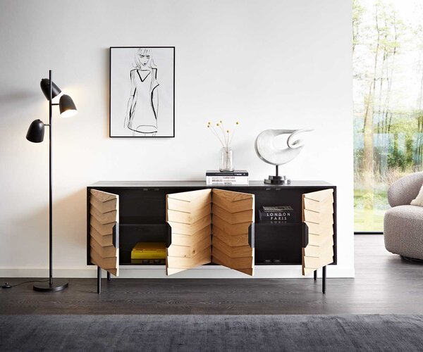 DELIFE Komoda Muvi 175 cm dub přírodní mango černý kov černý 4 dvířka
