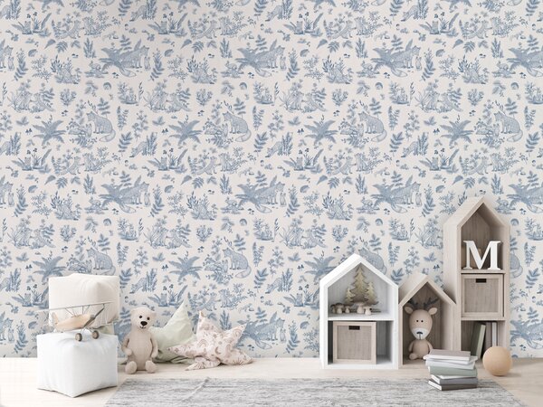 FUGU Tapeta pro děti s liškami modrá – Fun Foxes Blue Materiál: Digitální eko vlies - klasická tapeta nesamolepicí
