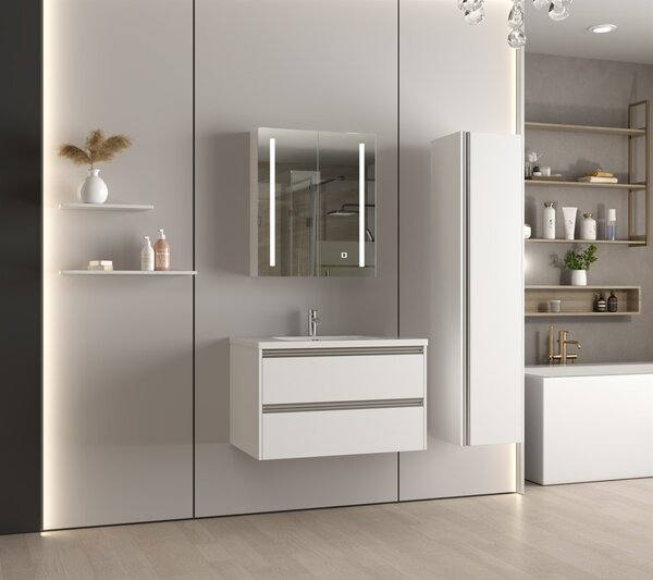 Erga Hana, zrcadlová galerka s LED osvětlením 60x70cm s integrovanou zásuvkou, bílá, ERG-V05-HANA-6070-WH