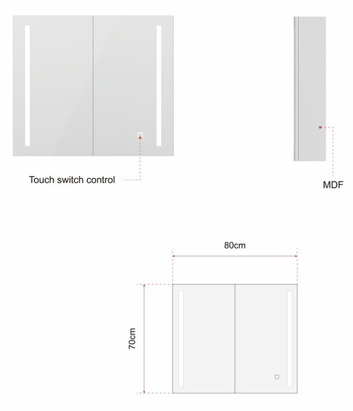 Erga Hana, zrcadlová galerka s LED osvětlením 80x70cm s integrovanou zásuvkou, bílá, ERG-V05-HANA-8070-WH
