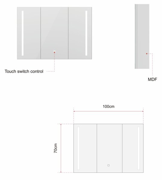 Erga Hana, zrcadlová galerka s LED osvětlením 100x70cm s integrovanou zásuvkou, bílá, ERG-V05-HANA-1070-WH