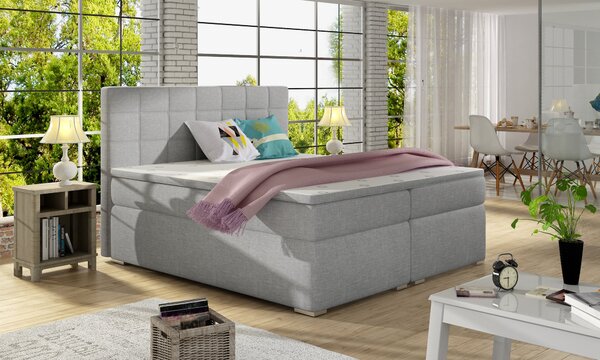 HezkýNábytek.cz Boxspring postel 180 cm Abbie (světle šedá) (s matracemi). 1027425