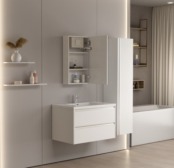 Erga Hana, zrcadlová galerka s LED osvětlením 40x70cm s integrovanou zásuvkou, bílá, ERG-V05-HANA-4070-WH