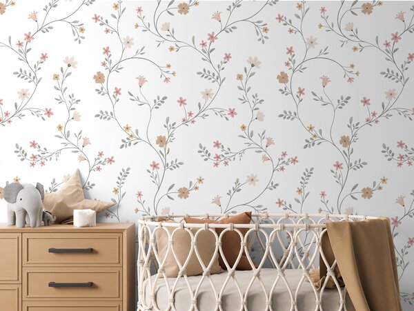 FUGU Dětská tapeta Jemné kvítky – Pretty Flowers Materiál: Digitální eko vlies - klasická tapeta nesamolepicí