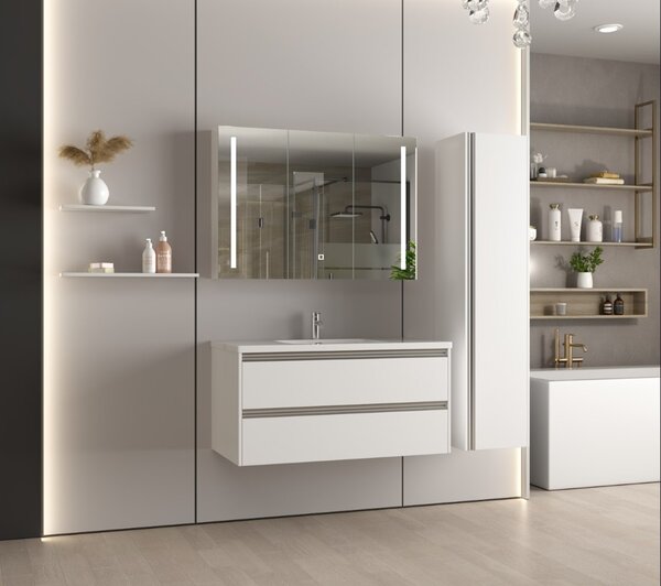 Erga Hana, zrcadlová galerka s LED osvětlením 100x70cm s integrovanou zásuvkou, bílá, ERG-V05-HANA-1070-WH