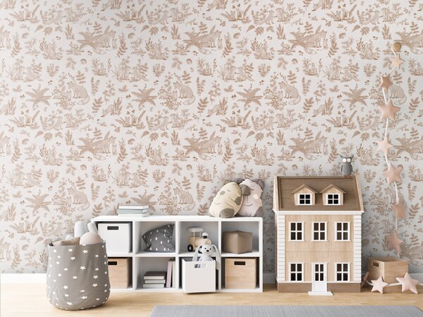 FUGU Designová dětská tapeta s liškami – Fun Foxes Sepia Materiál: Digitální eko vlies - klasická tapeta nesamolepicí