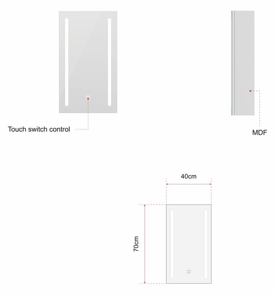 Erga Hana, zrcadlová galerka s LED osvětlením 40x70cm s integrovanou zásuvkou, bílá, ERG-V05-HANA-4070-WH