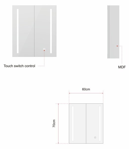 Erga Hana, zrcadlová galerka s LED osvětlením 60x70cm s integrovanou zásuvkou, bílá, ERG-V05-HANA-6070-WH