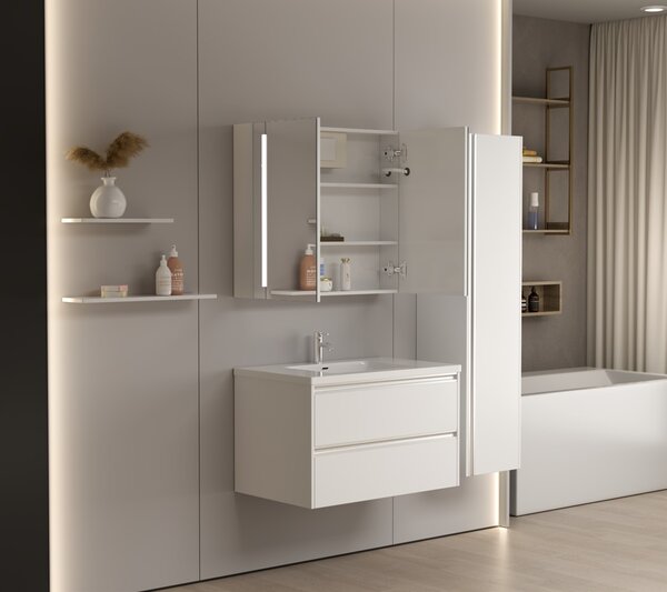 Erga Hana, zrcadlová galerka s LED osvětlením 80x70cm s integrovanou zásuvkou, bílá, ERG-V05-HANA-8070-WH