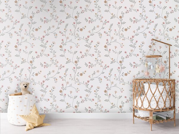FUGU Dětská tapeta Jemné kvítky – Pretty Flowers Materiál: Digitální eko vlies - klasická tapeta nesamolepicí