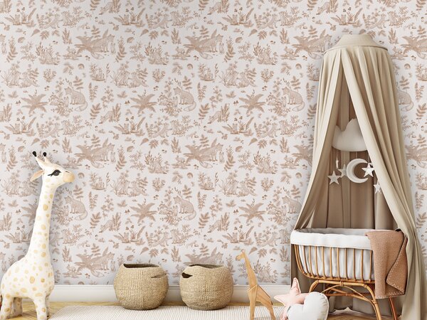 FUGU Designová dětská tapeta s liškami – Fun Foxes Sepia Materiál: Digitální eko vlies - klasická tapeta nesamolepicí