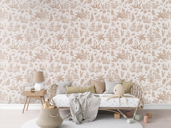 FUGU Designová dětská tapeta s liškami – Fun Foxes Sepia Materiál: Digitální eko vlies - klasická tapeta nesamolepicí
